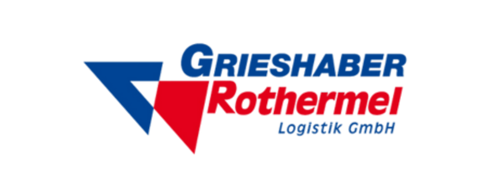 Rothemel Warehousing Services Logo mit roten Buchstaben und zwei sich kreuzenden Pfeilen in Blau und Türkis.
